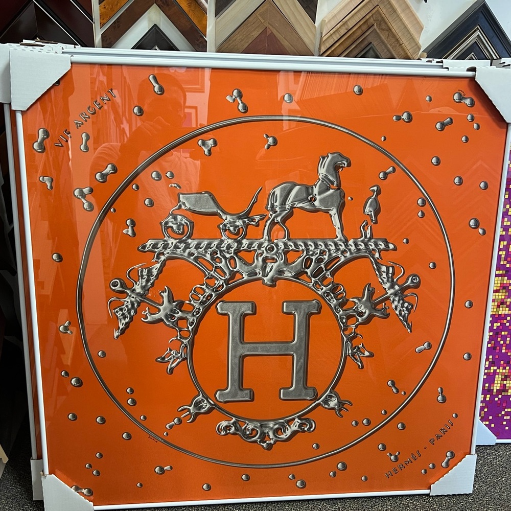 Hermes Vif Argent 90 cm Scarf / Professionally Framed